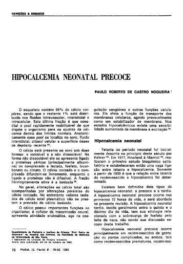 HIPOCALCEMIA NEONATAL PRECOCE - Pediatria (SÃ£o Paulo)