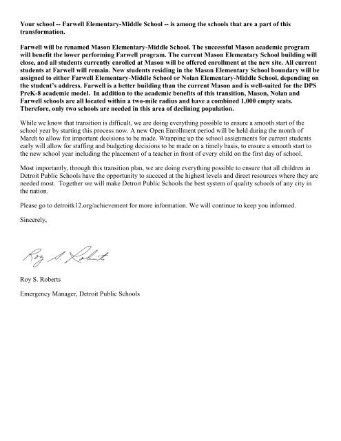 Farwell Elementary-Middle School Letter to Parents - Detroit Public ...