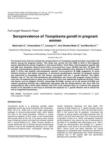 Seroprevalence Of Toxoplasma Gondii In pregnant Women