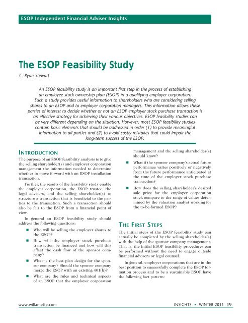 The ESOP Feasibility Study - Willamette Management Associates