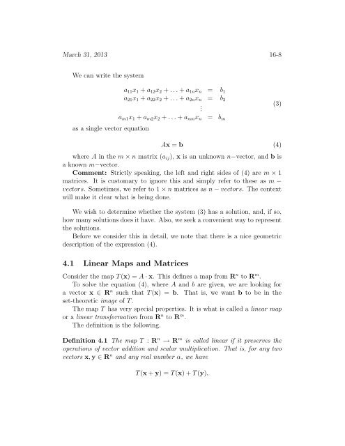 16. Systems of Linear Equations 1 Matrices and Systems of Linear ...