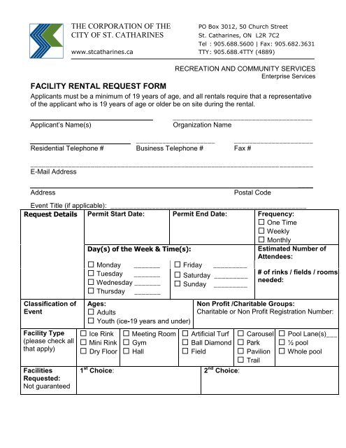 Download The Facility Rental Request Form City Of St Catharines