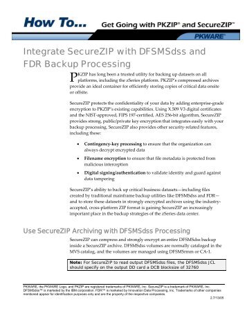 How to Integrate SecureZIP with zSeries Backup Processing - PKWare