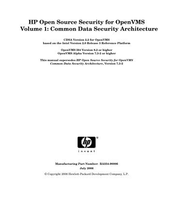 HP Open Source Security for OpenVMS Volume 1: Common Data ...