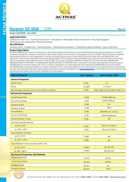 FICHA TÃCNICA Durastar DS 1010 - Activas