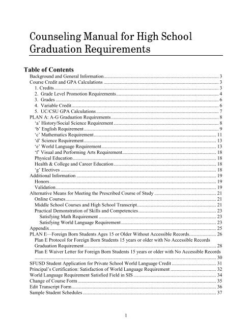 Counseling Manual for High School Graduation Requirements