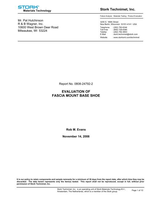 Fascia Mount Testing Report - Morse Industries
