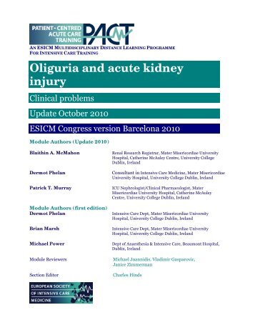 Oliguria and acute kidney injury - PACT - ESICM