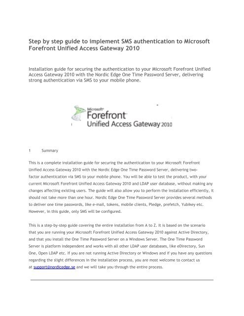 One Time Password/Microsoft Forefront UAG 2010 step by step guide