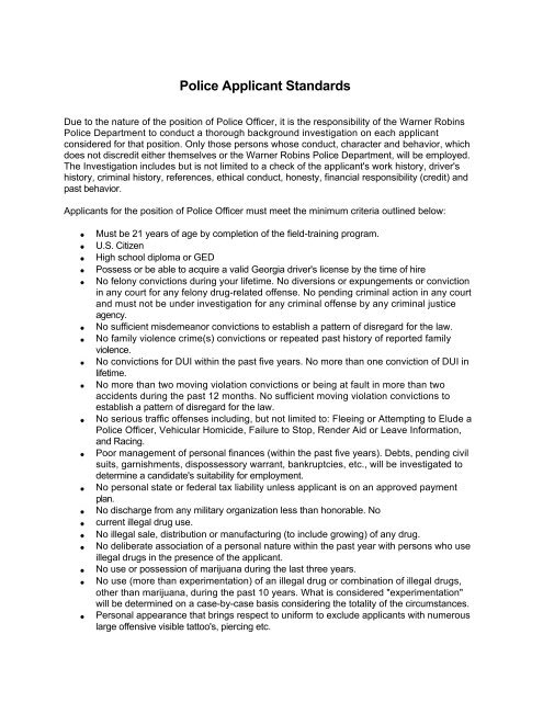 Applicant Package - Warner Robins Police Department