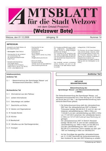 MTSBLATT für die Stadt Welzow