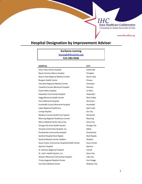 Hospital Designation by Improvement Advisor - Iowa Healthcare ...