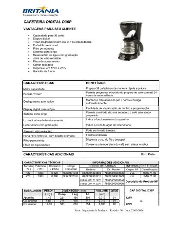 CAFETEIRA DIGITAL D36P - Britânia