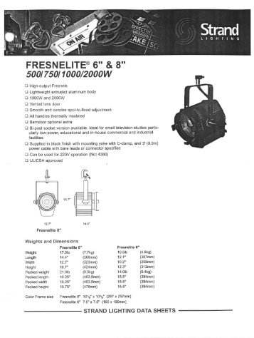Datasheet Fresnelite 6" & 8" - The Strand Archive
