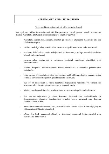 ADR KOHASED KIRJALIKUD JUHISED Tegevused ... - UNECE