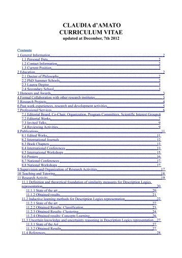 CLAUDIA d'AMATO CURRICULUM VITAE - Dipartimento di ...