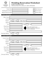 Wedding Reservation Worksheet 2 - Peachtree Presbyterian Church