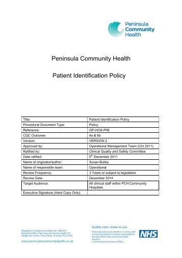 Patient Identification Policy - the Royal Cornwall Hospitals Trust ...