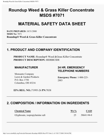 Roundup Weed Grass Killer Concentrate MSDS 7071 Roundup Weed Grass Killer Concentrate MSDS 7071