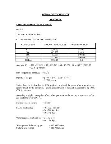 DESIGN OF EQUIPMENTS ABSORBER PROCESS DESIGN OF ...