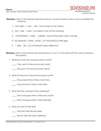 Past and Present Tense of Verbs - 1 - school.ph