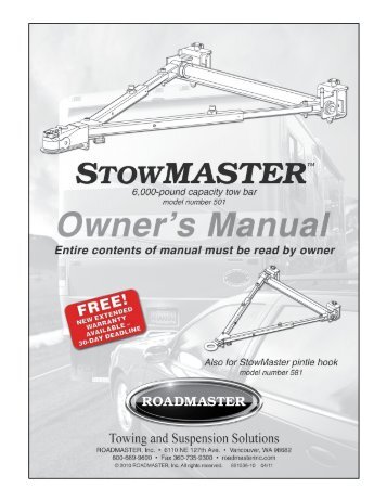 Owners Manual - Roadmaster Tow Bars Roadmaster Tow Bars