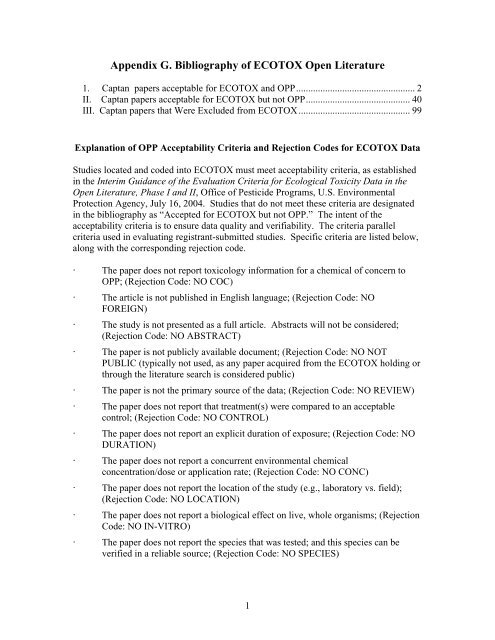 Appendix G. Bibliography of ECOTOX Open Literature