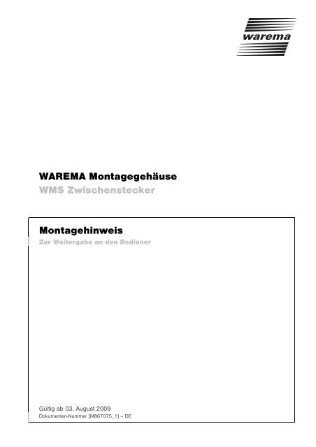 WAREMA MontagegehÃƒÂ¤use WMS Zwischenstecker Montagehinweis