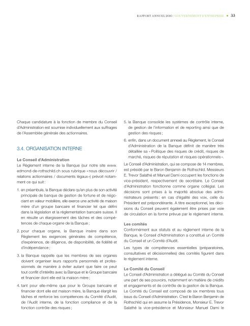 Rapport annuel 2010 - Banque Privée Edmond de Rothschild