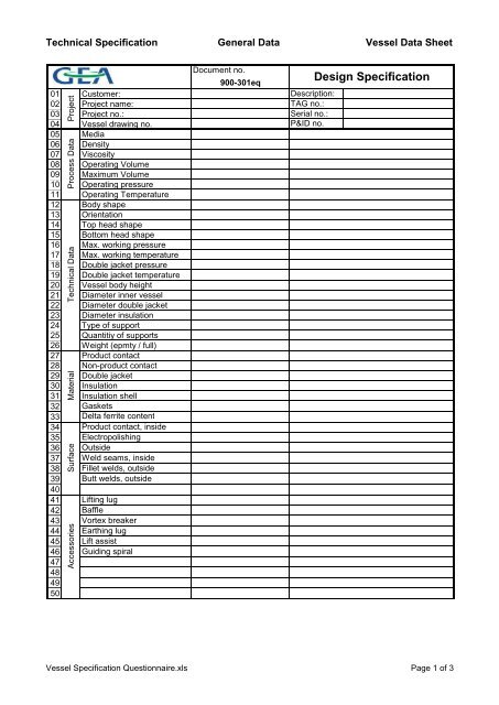 Vessel Specification Questionnaire