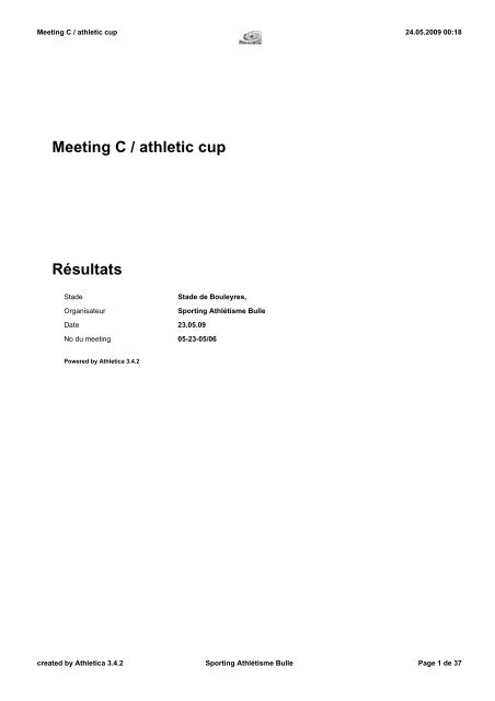 Meeting C / athletic cup Résultats - Sporting Athlétisme Bulle