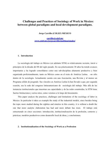 Challenges and Practices of Sociology of Work in Mexico: between ...