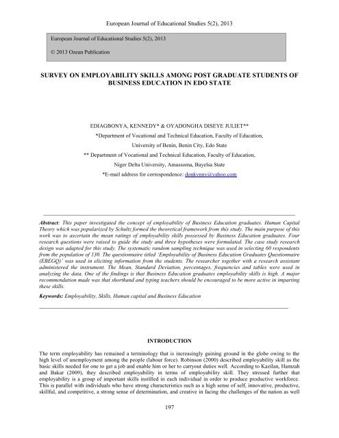 survey on employability skills among post graduate students of ...
