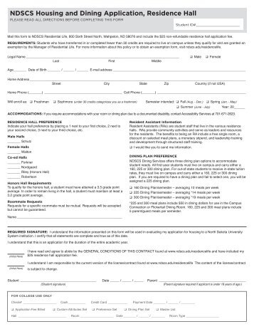 NDSCS Housing and Dining Application, Residence Hall