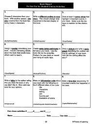 Book Report Tic-Tac-Toe for Student Choice - pantherFILE