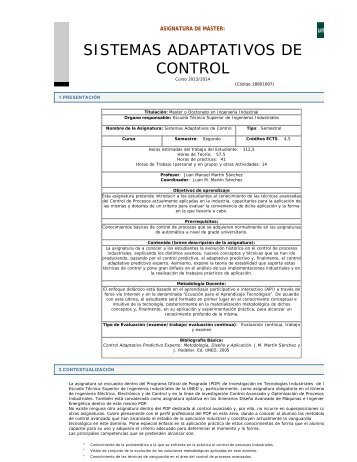 SISTEMAS ADAPTATIVOS DE CONTROL - uri=ieec.uned