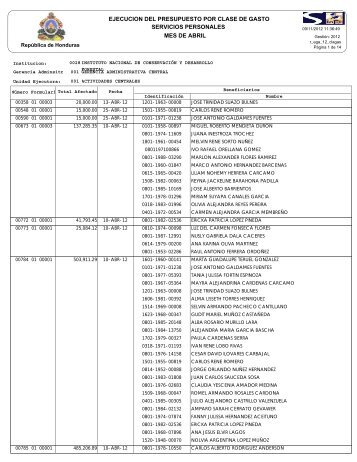 servicios personales ejecucion del presupuesto por clase de ... - ICF