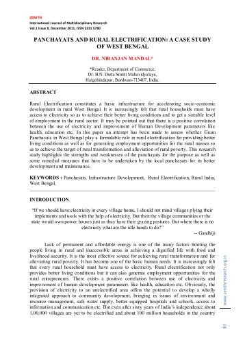 panchayats and rural electrification: a case study of west bengal dr ...