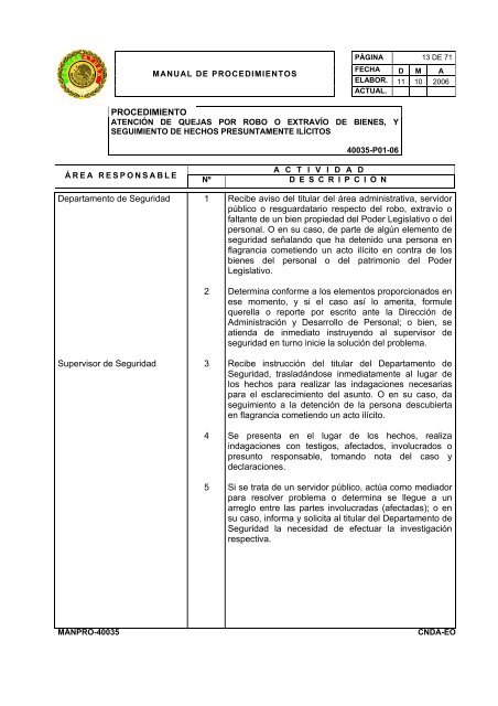 manual de procedimientos departamento de seguridad - LVIII ...