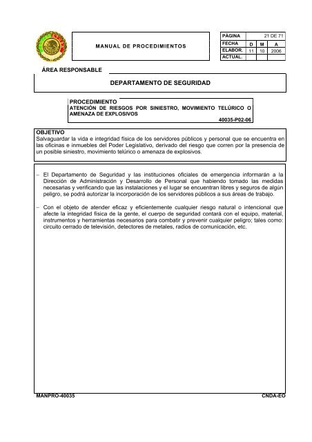 manual de procedimientos departamento de seguridad - LVIII ...