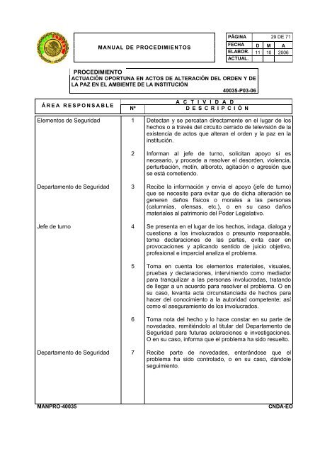 manual de procedimientos departamento de seguridad - LVIII ...