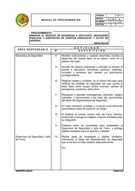 manual de procedimientos departamento de seguridad - LVIII ...