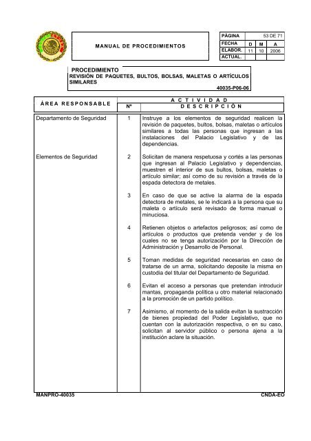 manual de procedimientos departamento de seguridad - LVIII ...