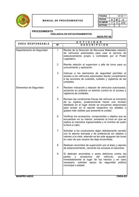 manual de procedimientos departamento de seguridad - LVIII ...