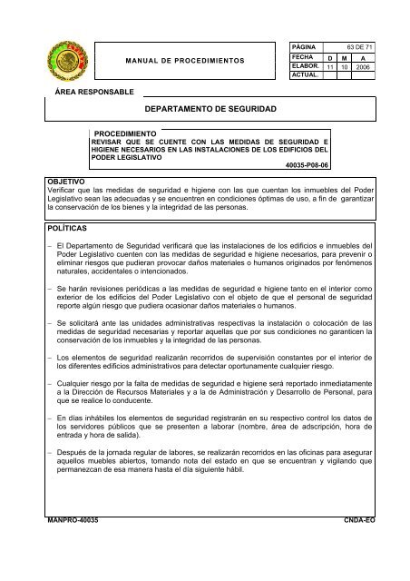 manual de procedimientos departamento de seguridad - LVIII ...