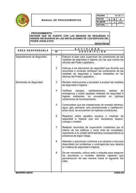 manual de procedimientos departamento de seguridad - LVIII ...