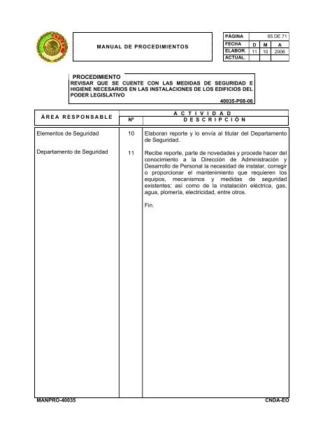 manual de procedimientos departamento de seguridad - LVIII ...