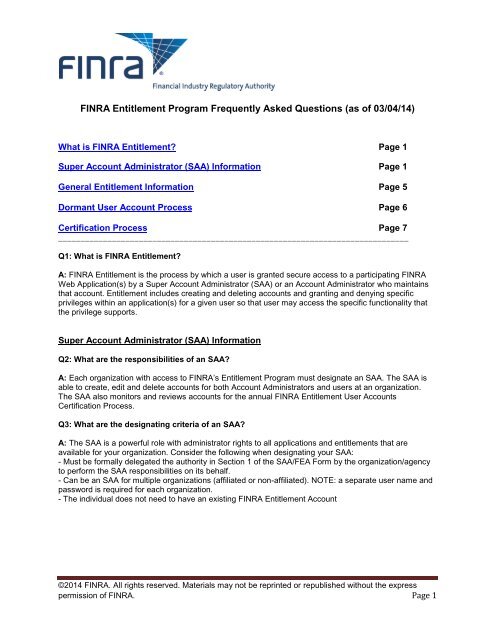 SAA Frequently Asked Questions - finra