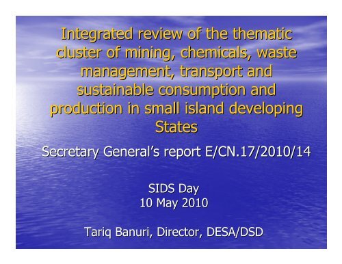 Review of implementation of Agenda 21 and the Johannesburg Plan ...