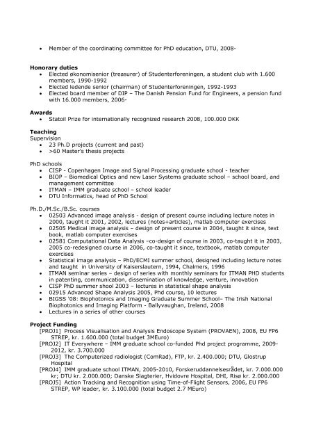 CURRICULUM VITAE â Rasmus Larsen â 2008.9 ... - DTU Informatics